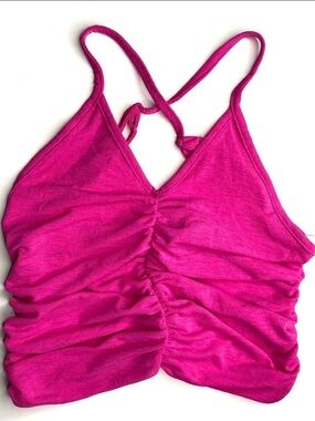 Urban Outfitters Barbie Pink Ruched Crop Tank Cross Back Adjustable Strap Top